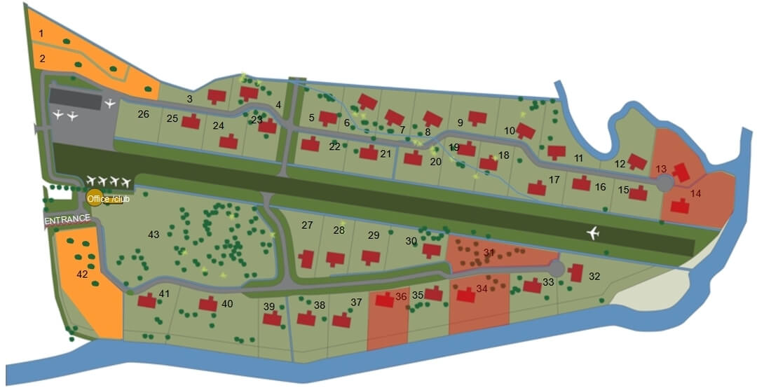 Masterplan of airpark lots for sale in Samara, Costa Rica